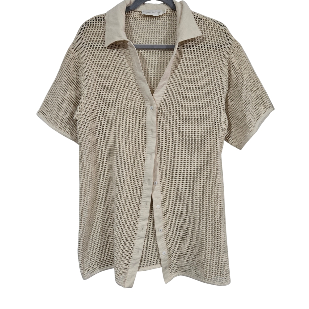 Beige Botany Open-Weave Short-Sleeve Swim Coverup Shirt M